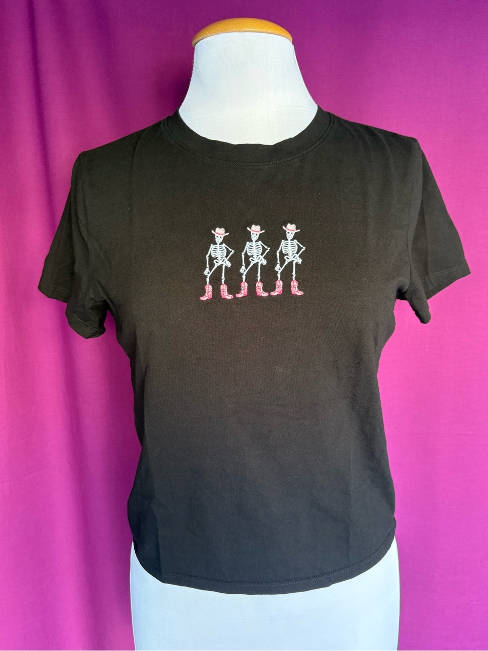 Homegirl Society Skeleton Cowgirl Tee Black Fitted Baby Tee XL Fits Small